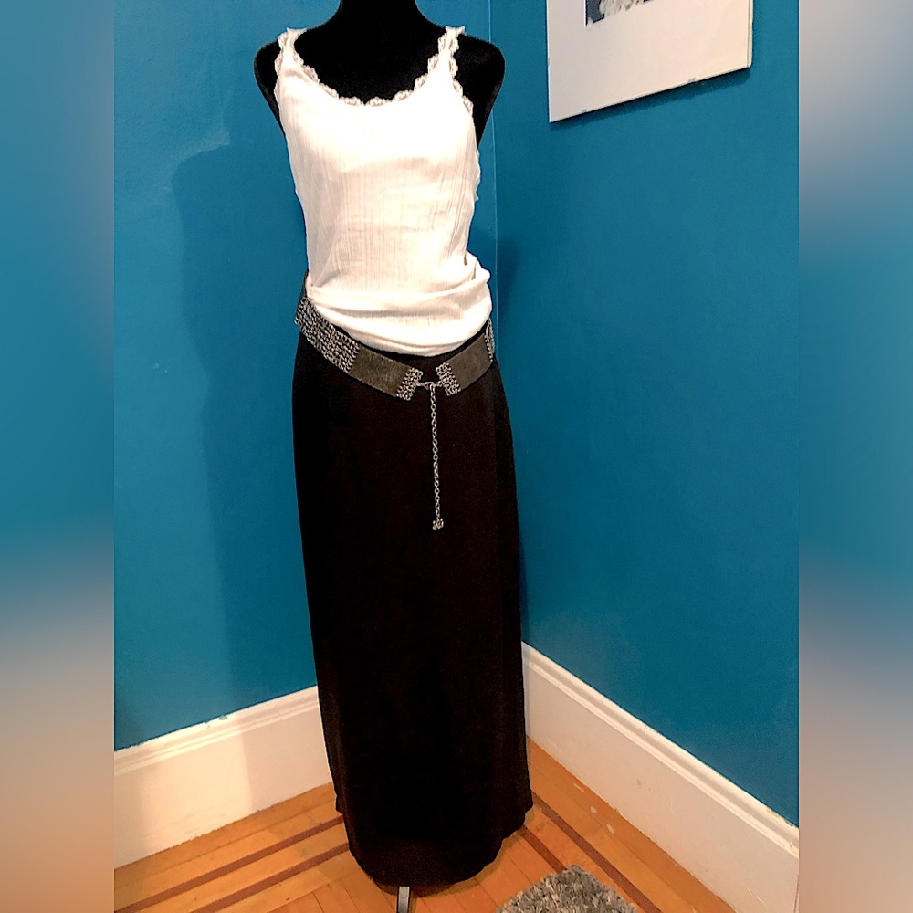 Eileen Fisher Black Knit Midi Skirt Size Medium